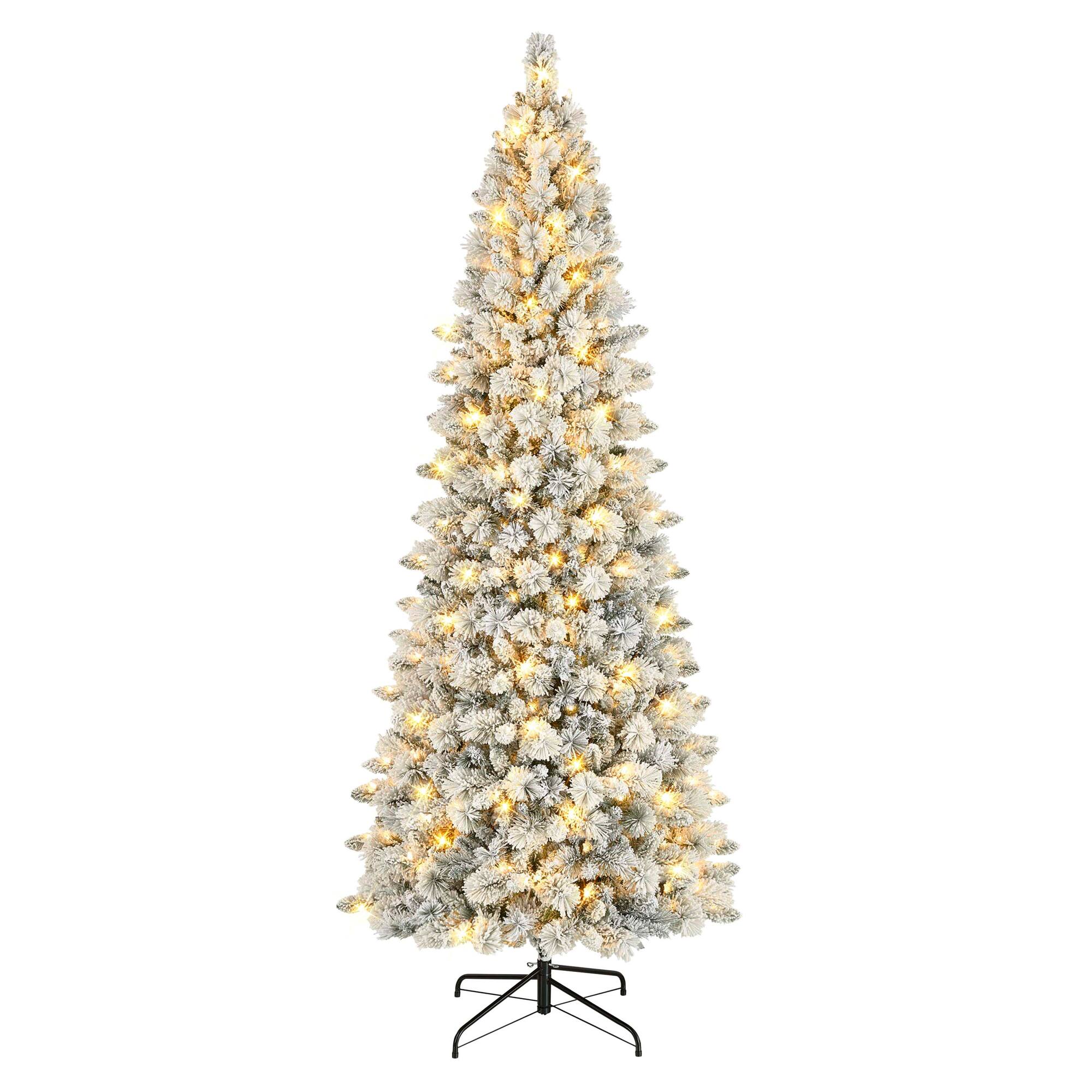 9ft. Pre-Lit Flocked Alberta Spruce Artificial Christmas Tree, White LED Lights